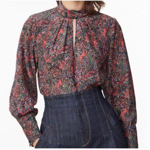 100% Silk Hudson Paisley Mock Neck Top - Rebecca Taylor